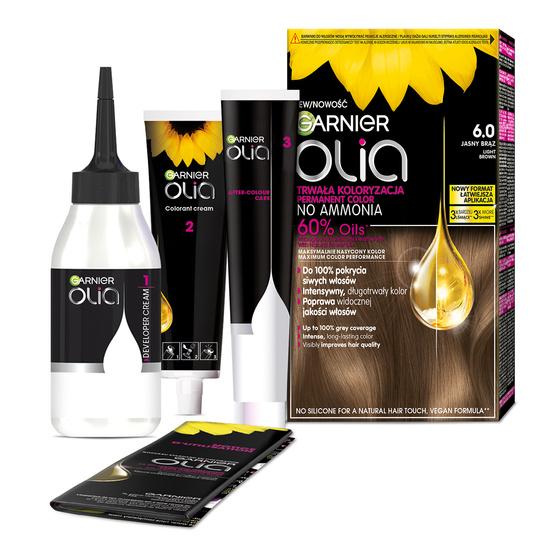 GARNIER OLIA PERMANENT HAIR COLOR NO AMMONIA 6.0 LIGHT BROWN