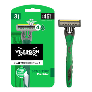 Wilkinson Sword Quattro Essential 4 Sensitive Precision Disposable Razors for Men, 3-Pack