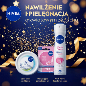 NIVEA Flower Power Set: Fresh Flower Deodorant Spray 150ml, Soft Moisturiser 200ml, Soft Rose Lip Balm 4.8g and Hair Clip