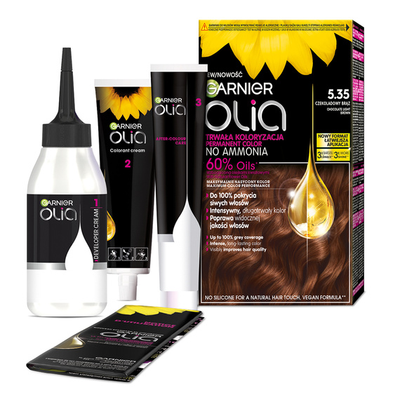 Click on photo to zoom it Garnier Olia permanent hair color no ammonia 5.35 Chocolate Brown