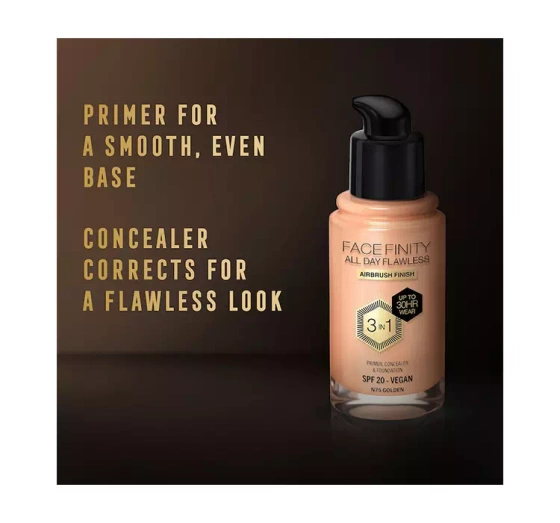 MAX FACTOR FACEFINITY ALL DAY FLAWLESS 3IN1 VEGAN FOUNDATION N75 GOLDEN 30ML 