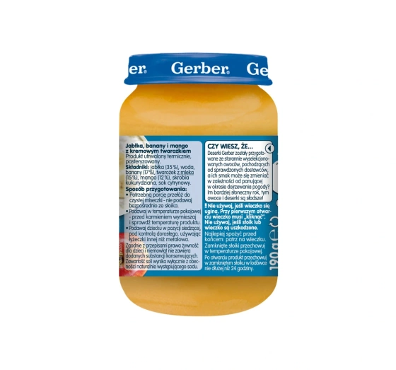 Gerber dessert after 6 months Apples, bananas and mango with creamy cottage cheese 190g
