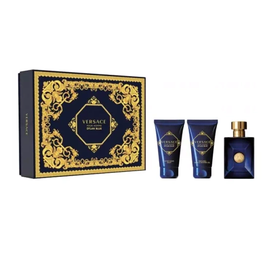 VERSACE DYLAN BLUE POUR HOMME SET EAU DE TOILETTE SPRAY 50ML + GEL + AFTER SHAVE BALM