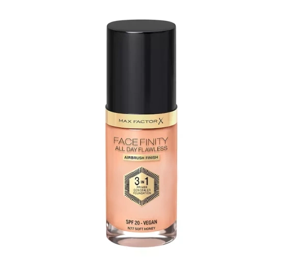 MAX FACTOR FACEFINITY ALL DAY FLAWLESS 3IN1 VEGAN FOUNDATION N77 SOFT HONEY 30ML 