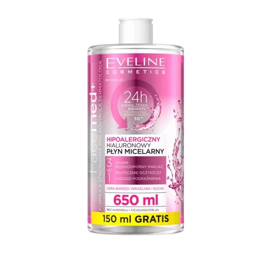 EVELINE FACEMED + HYPOALLERGENIC HYALURONIC MICELLAR WATER 650ML 