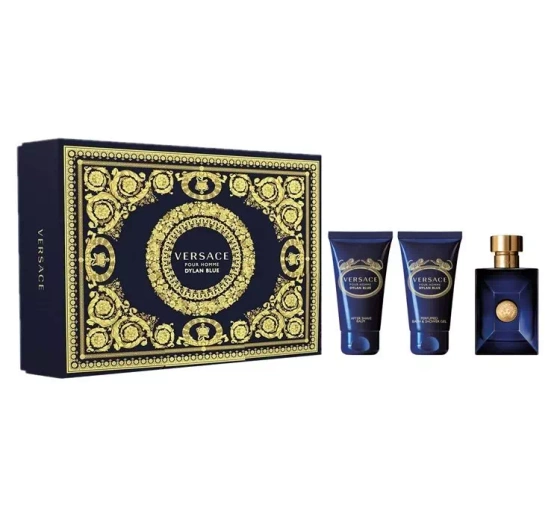 VERSACE DYLAN BLUE POUR HOMME SET EAU DE TOILETTE SPRAY 50ML + GEL + AFTER SHAVE BALM