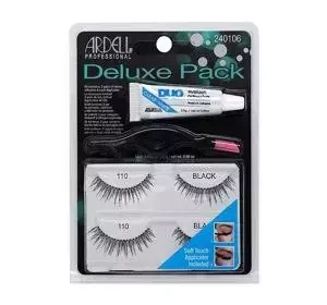 ARDELL DELUXE PACK SET OF 2 PAIRS OF FALSE EYELASHES 110 BLACK + ADHESIVE + APPLICATOR