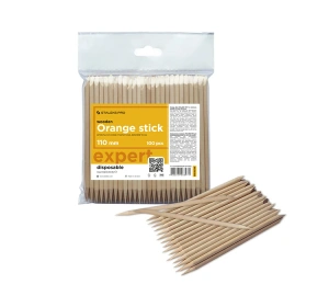 Staleks Pro Expert Double-Ended Orange Wood Manicure Sticks with Pointed Tip and Cuticle Pusher 110mm Pack of 100
