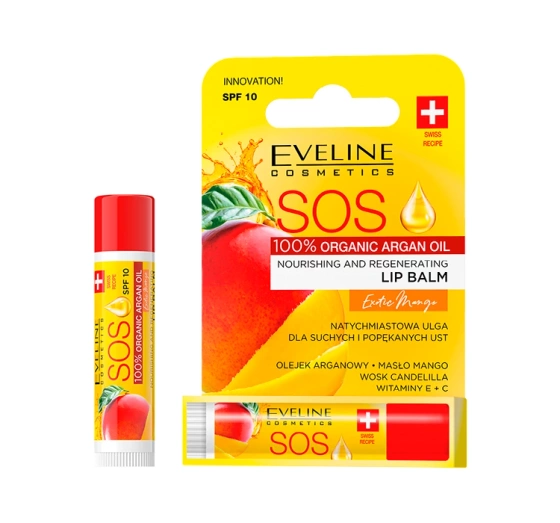 EVELINE ARGAN OIL SAUCE NOURISHING AND REGENERATING LIP BALM SPF10 EXOTIC MANGO