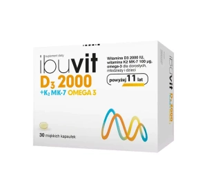 Ibuvit D3 2000+K2 MK-7 Omega-3 Food Supplement for Children, Teenagers and Adults, Pack of 30 Capsules