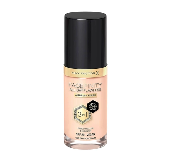 MAX FACTOR FACEFINITY ALL DAY FLAWLESS 3IN1 VEGAN FOUNDATION C10 FAIR PORCELAIN 30ML 