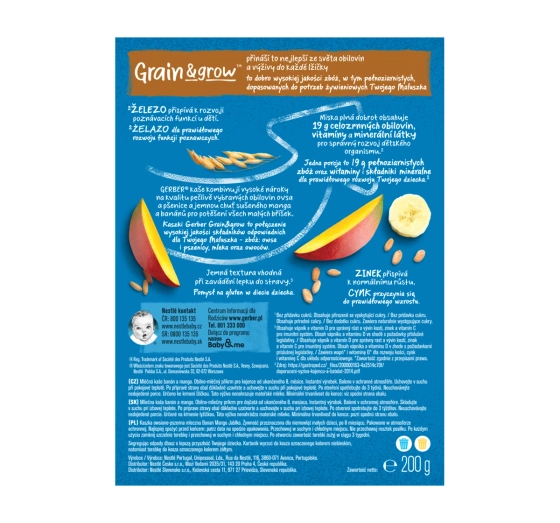 Gerber Grain & Grow milk porridge with oatmeal and wheat, Banana and Mango, for infants after 8 months, 200g