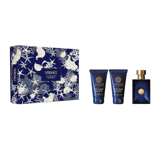 VERSACE DYLAN BLUE POUR HOMME SET EAU DE TOILETTE SPRAY 50ML + GEL + AFTER SHAVE BALM