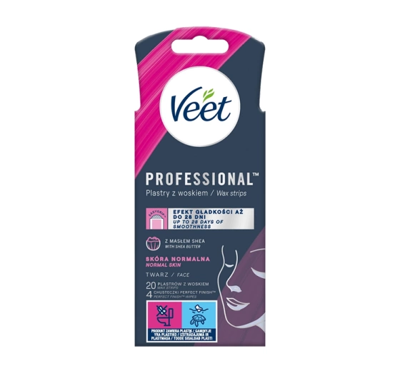 VEET EASY-GEL FACIAL WAX STRIPS FOR EPILATION NORMAL SKIN 20 PIECES 