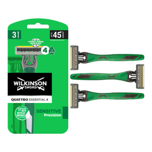 Wilkinson Sword Quattro Essential 4 Sensitive Precision Disposable Razors for Men, 3-Pack