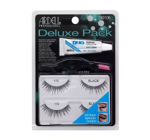 ARDELL DELUXE PACK SET OF 2 PAIRS OF FALSE EYELASHES 110 BLACK + ADHESIVE + APPLICATOR 