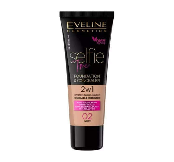 EVELINE SELFIE TIME HIGH COVERAGE AND MOISTURIZING FOUNDATION AND CONCEALER 02 IVORY 30ML