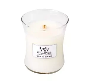 WOODWICK MEDIUM JAR CANDLE SCENTED CANDLE WHITE TEA & JASMINE 275G