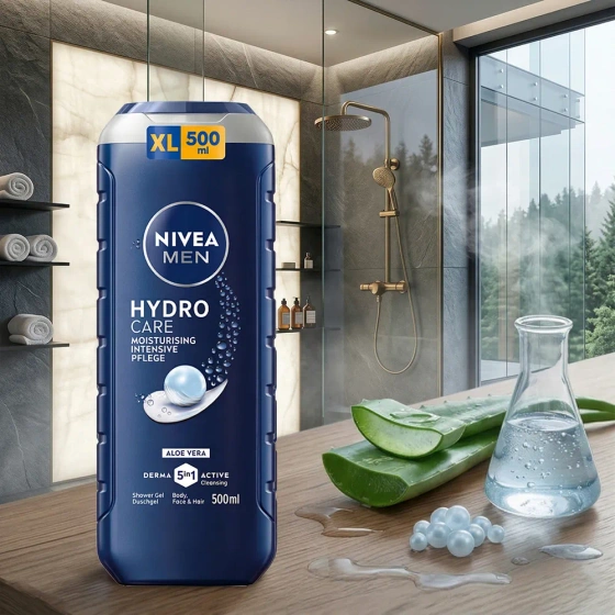 NIVEA MEN HydroCare Moisturising Shower Gel with Aloe Vera 5-in-1 500ml