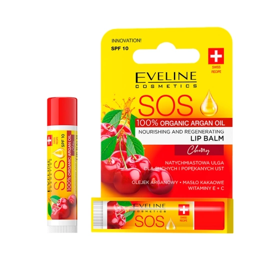 EVELINE ARGAN OIL SAUCE NOURISHING AND REGENERATING LIP BALM SPF10 CHERRY